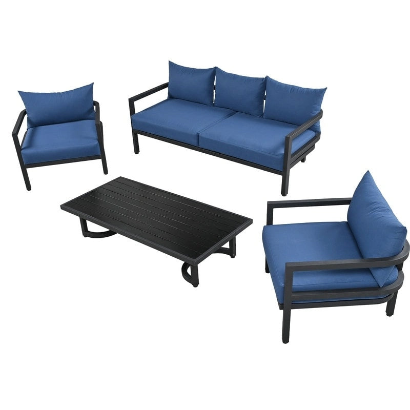 Ensemble de meubles de patio 4 pièces, ensemble de canapés modulaires d'extérieur en acier avec causeuse, 2 fauteuils et table basse