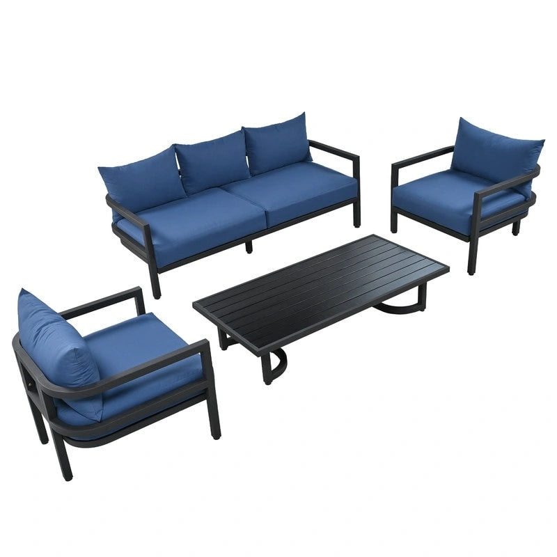 Ensemble de meubles de patio 4 pièces, ensemble de canapés modulaires d'extérieur en acier avec causeuse, 2 fauteuils et table basse