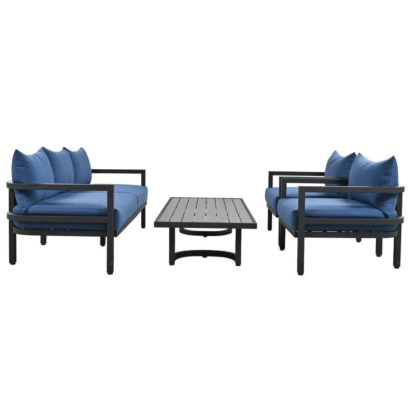 Ensemble de meubles de patio 4 pièces, ensemble de canapés modulaires d'extérieur en acier avec causeuse, 2 fauteuils et table basse