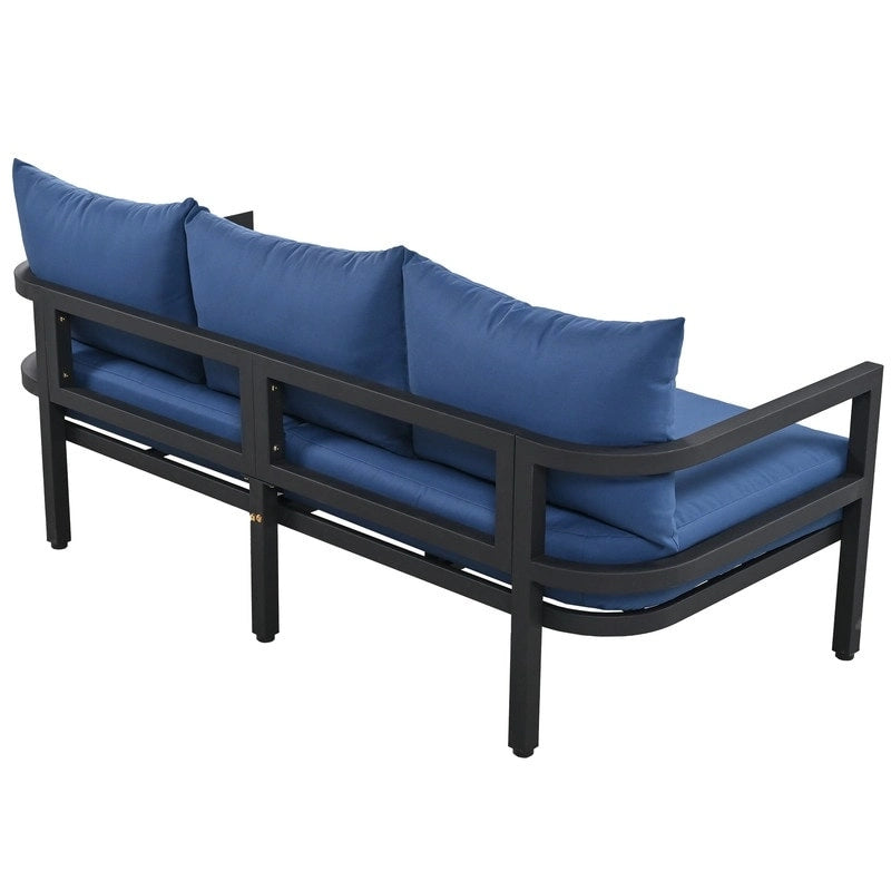 Ensemble de meubles de patio 4 pièces, ensemble de canapés modulaires d'extérieur en acier avec causeuse, 2 fauteuils et table basse