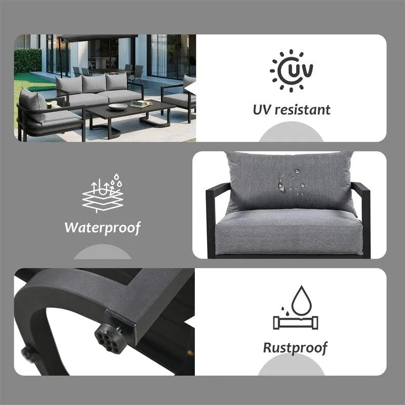 Ensemble de meubles de patio 4 pièces, ensemble de canapés modulaires d'extérieur en acier avec causeuse, 2 fauteuils et table basse