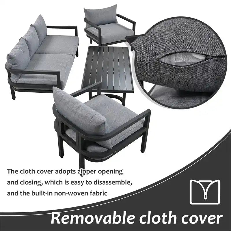Ensemble de meubles de patio 4 pièces, ensemble de canapés modulaires d'extérieur en acier avec causeuse, 2 fauteuils et table basse