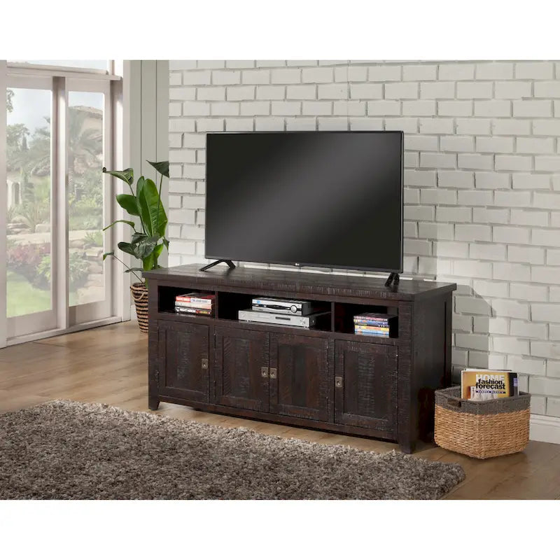 Meuble TV Nantucket en bois massif de 65 po de large avec rangement