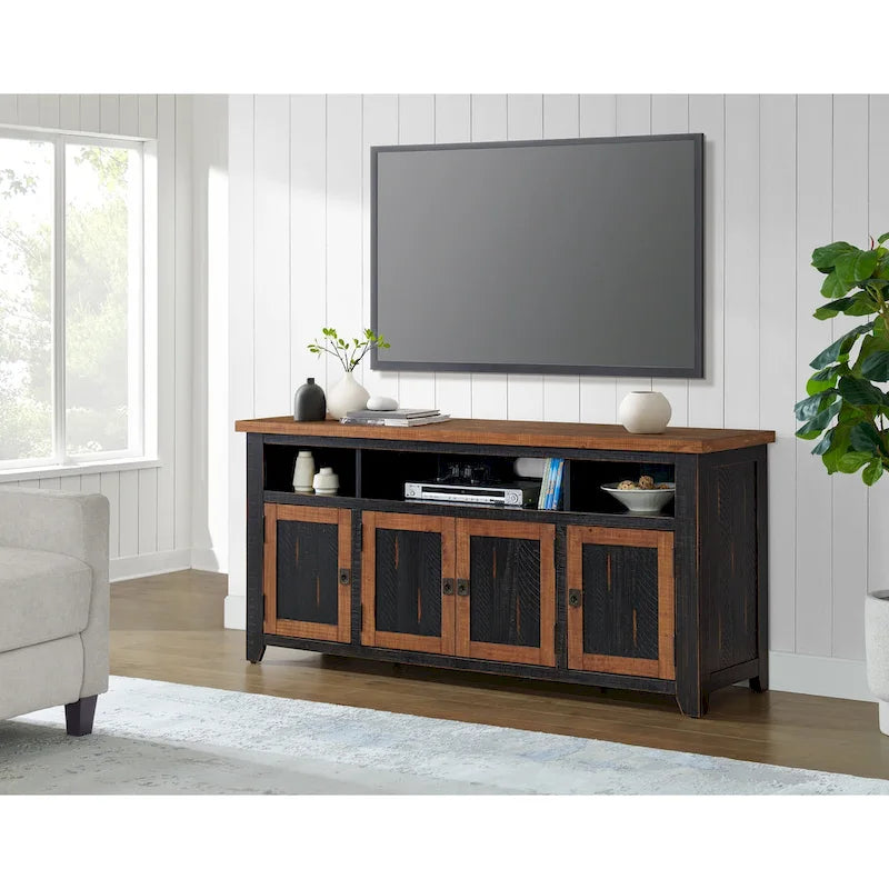 Meuble TV Nantucket en bois massif de 65 po de large avec rangement
