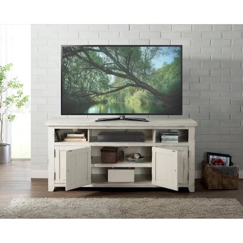 Meuble TV Nantucket en bois massif de 65 po de large avec rangement