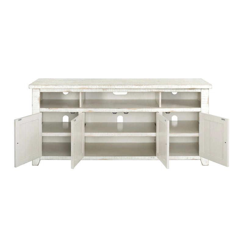 Meuble TV Nantucket en bois massif de 65 po de large avec rangement