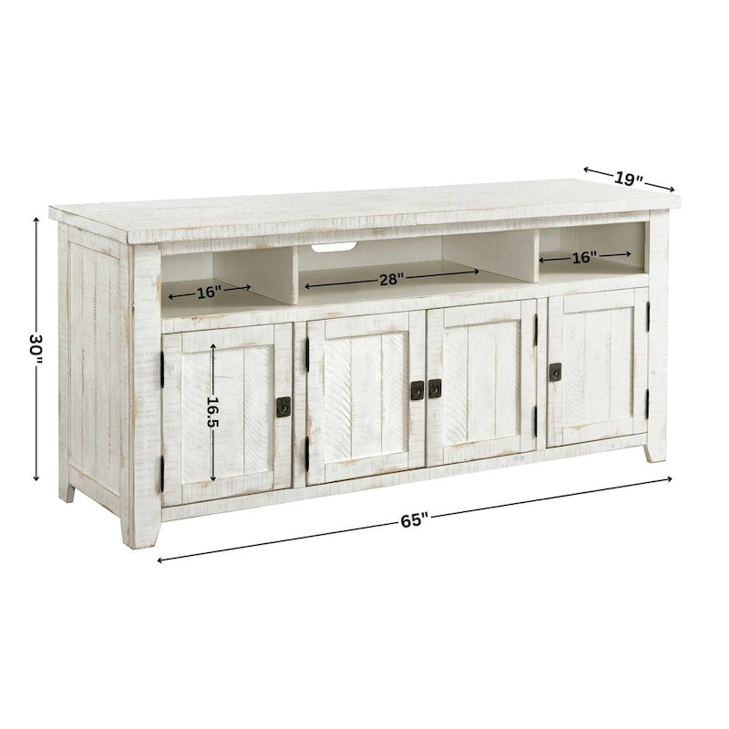 Meuble TV Nantucket en bois massif de 65 po de large avec rangement
