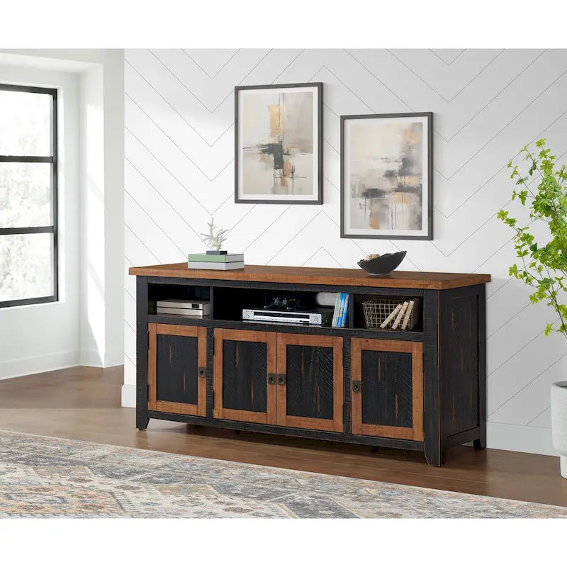 Meuble TV Nantucket en bois massif de 65 po de large avec rangement