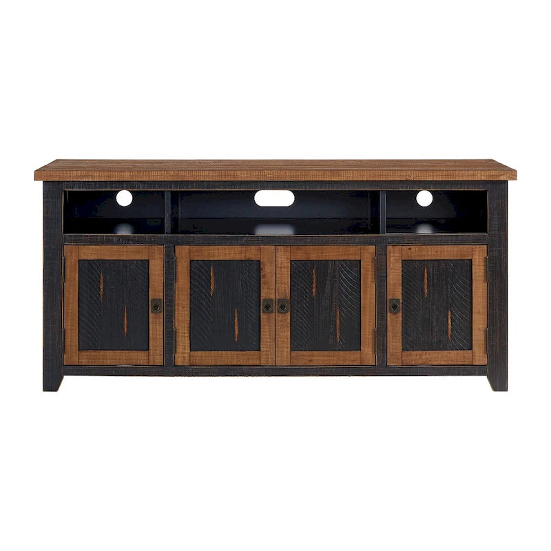 Meuble TV Nantucket en bois massif de 65 po de large avec rangement