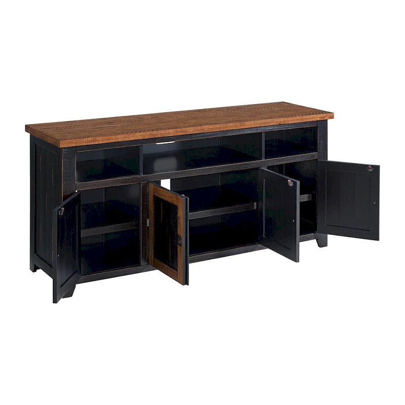 Meuble TV Nantucket en bois massif de 65 po de large avec rangement