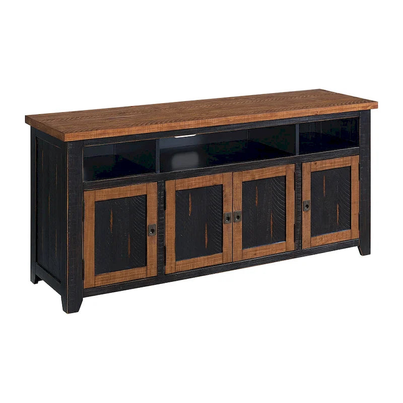 Meuble TV Nantucket en bois massif de 65 po de large avec rangement