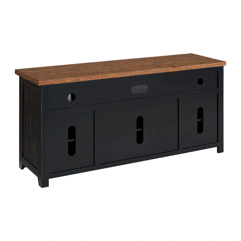 Meuble TV Nantucket en bois massif de 65 po de large avec rangement