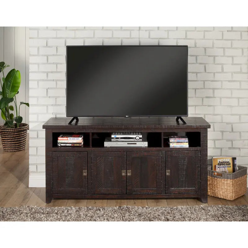 Meuble TV Nantucket en bois massif de 65 po de large avec rangement