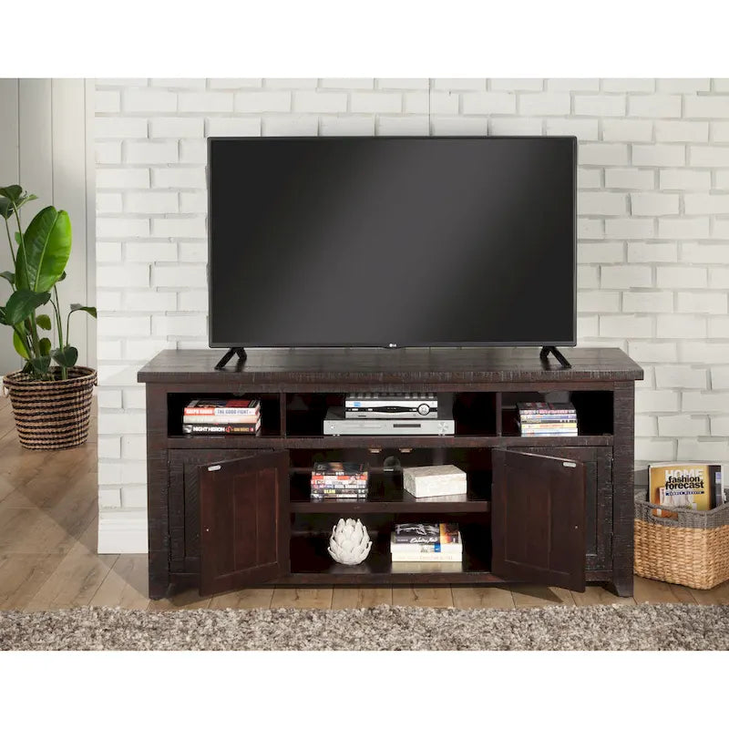 Meuble TV Nantucket en bois massif de 65 po de large avec rangement