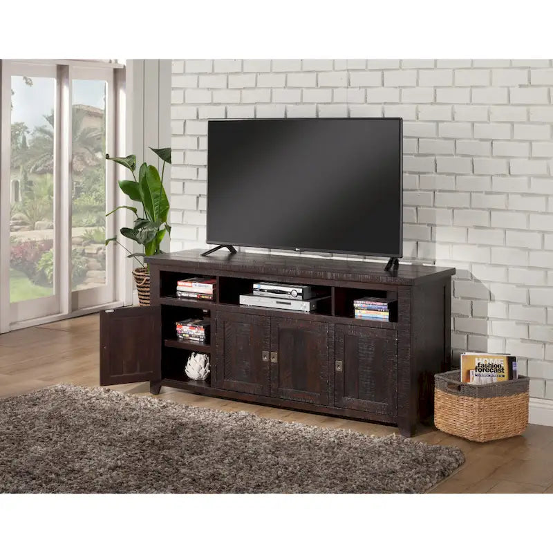 Meuble TV Nantucket en bois massif de 65 po de large avec rangement