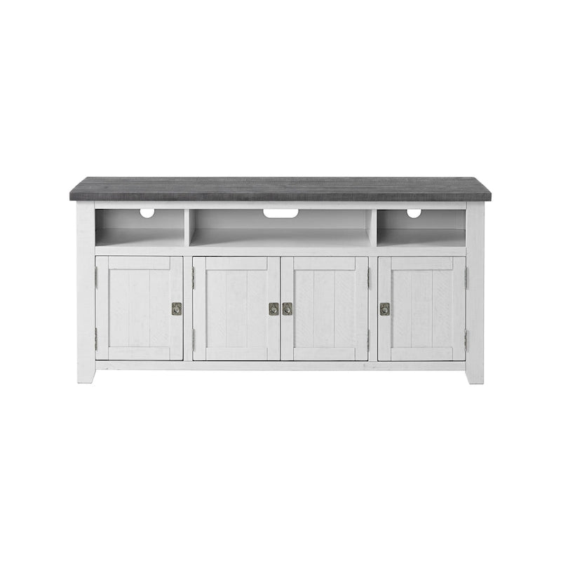 Meuble TV Nantucket en bois massif de 65 po de large avec rangement