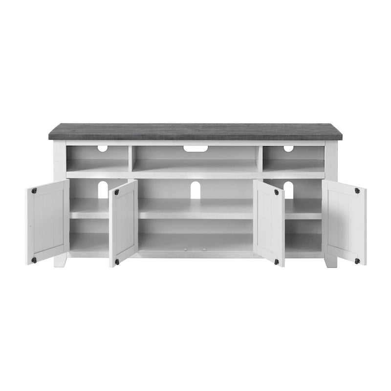 Meuble TV Nantucket en bois massif de 65 po de large avec rangement