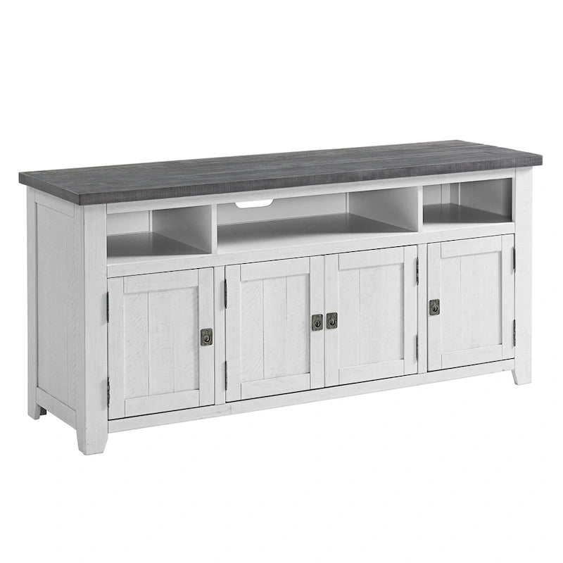 Meuble TV Nantucket en bois massif de 65 po de large avec rangement