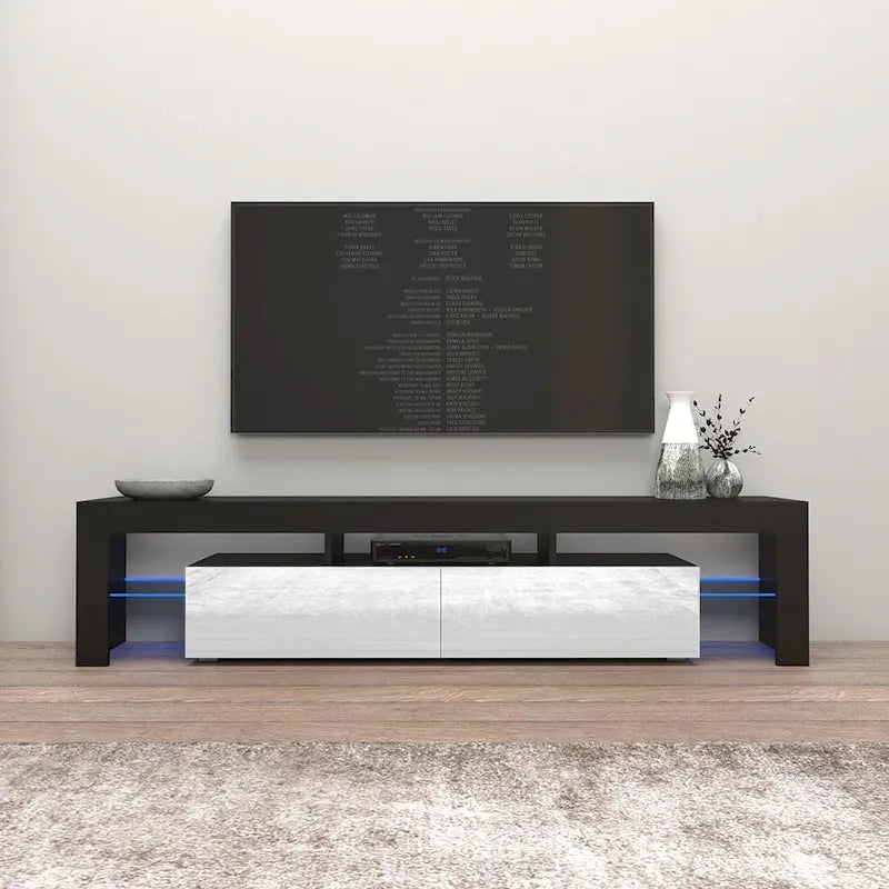 Meuble TV moderne Milano 200 de 79 pouces avec lumières LED 16 couleurs