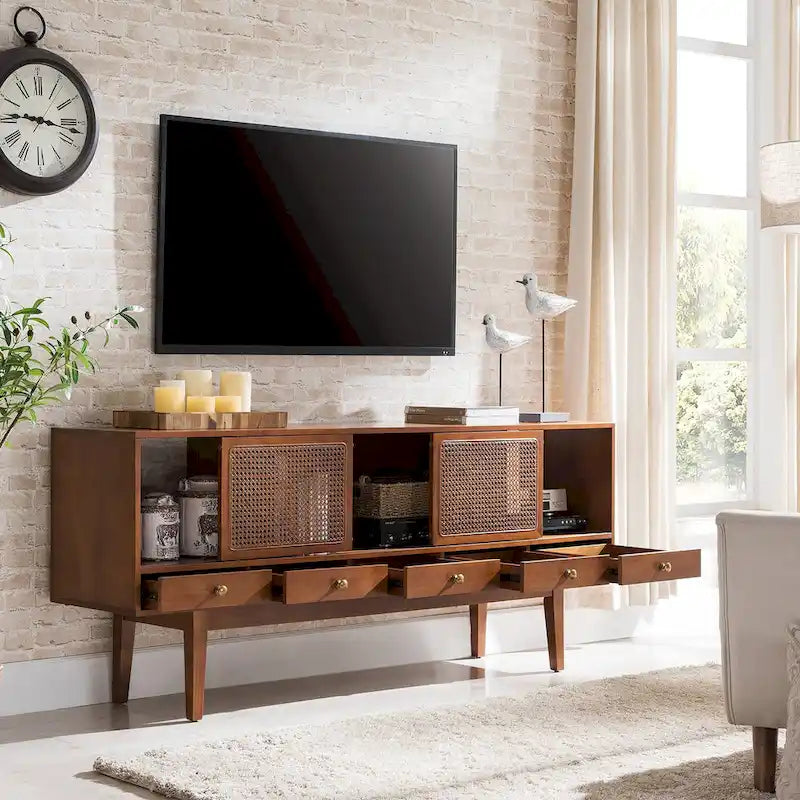 Meuble TV console multimédia SEI Furniture, style moderne du milieu du siècle, pour téléviseurs jusqu'à 68 po