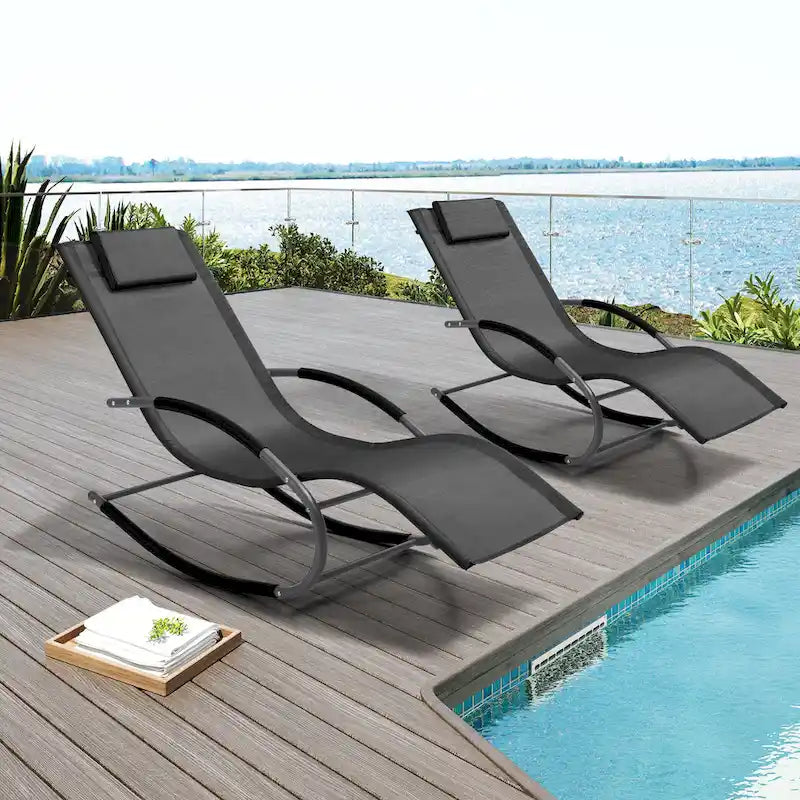 Pellebant Patio Rocking Chairs Chaise Lounge Chairs (Set of 2)