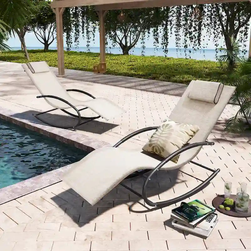 Pellebant Patio Rocking Chairs Chaise Lounge Chairs (Set of 2)
