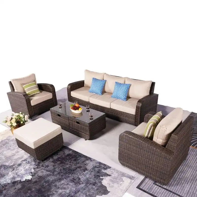 Canapé d'angle de patio 5 pièces avec table d'appoint de rangement
