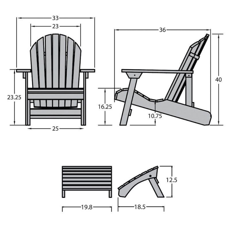 Chaise Adirondack pliante et inclinable HIGHWOOD avec pouf pliant