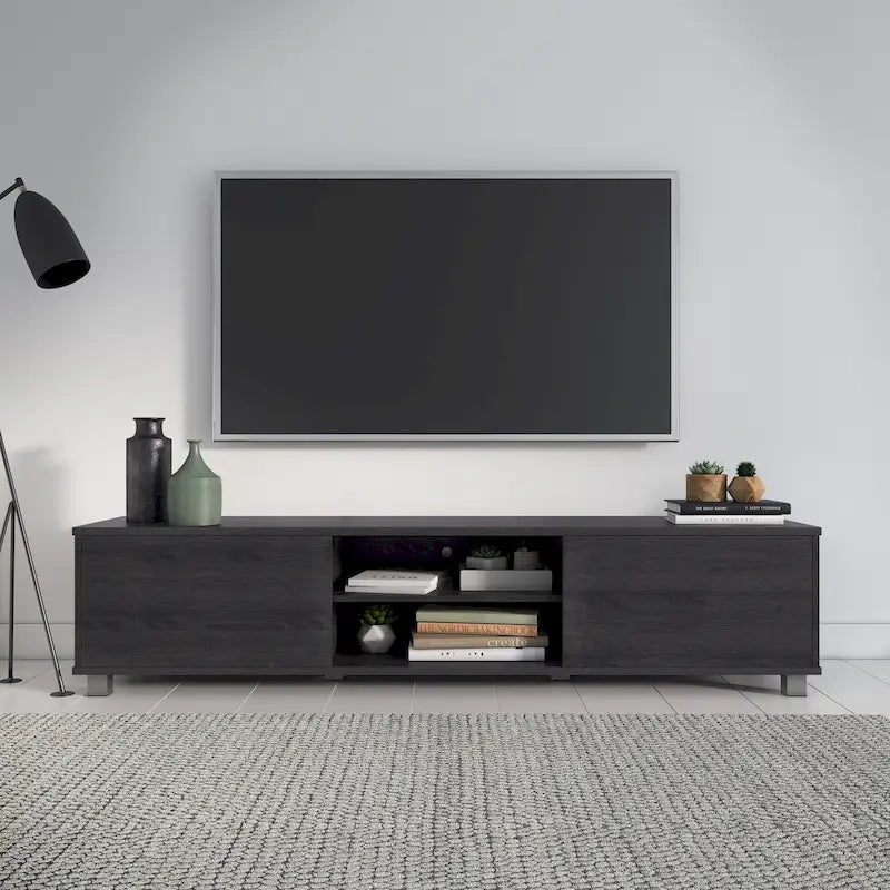 Meuble TV bas Hollywood avec portes pour téléviseurs jusqu'à 85 pouces