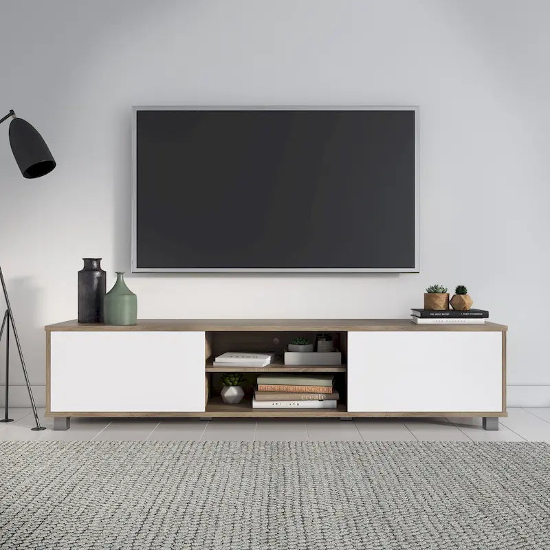 Meuble TV bas Hollywood avec portes pour téléviseurs jusqu'à 85 pouces