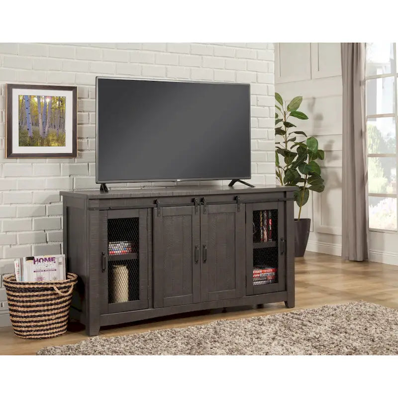 Meuble TV en bois massif de 65 po de large style campagnard rustique
