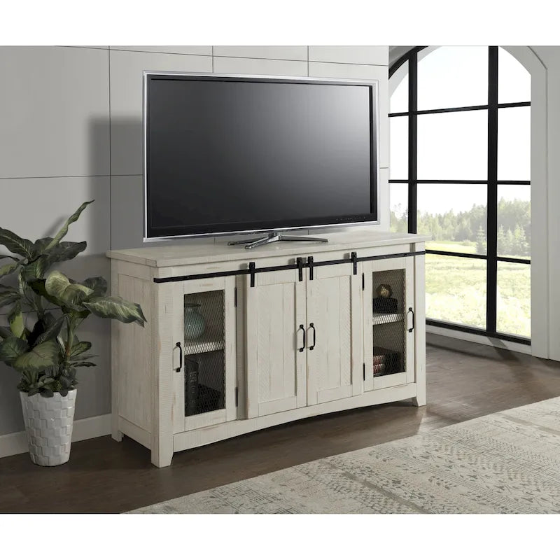 Meuble TV en bois massif de 65 po de large style campagnard rustique