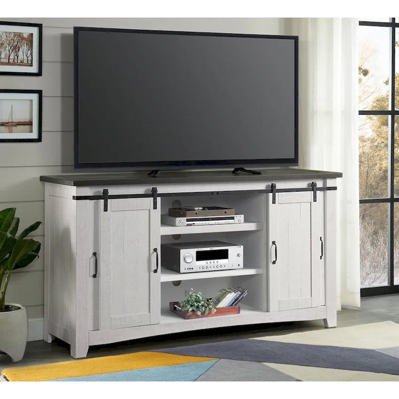 Meuble TV en bois massif de 65 po de large style campagnard rustique