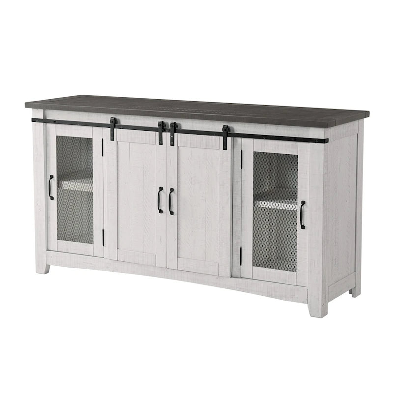 Meuble TV en bois massif de 65 po de large style campagnard rustique