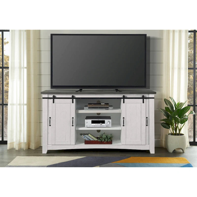 Meuble TV en bois massif de 65 po de large style campagnard rustique