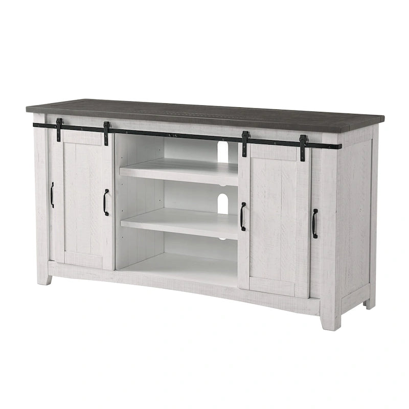 Meuble TV en bois massif de 65 po de large style campagnard rustique