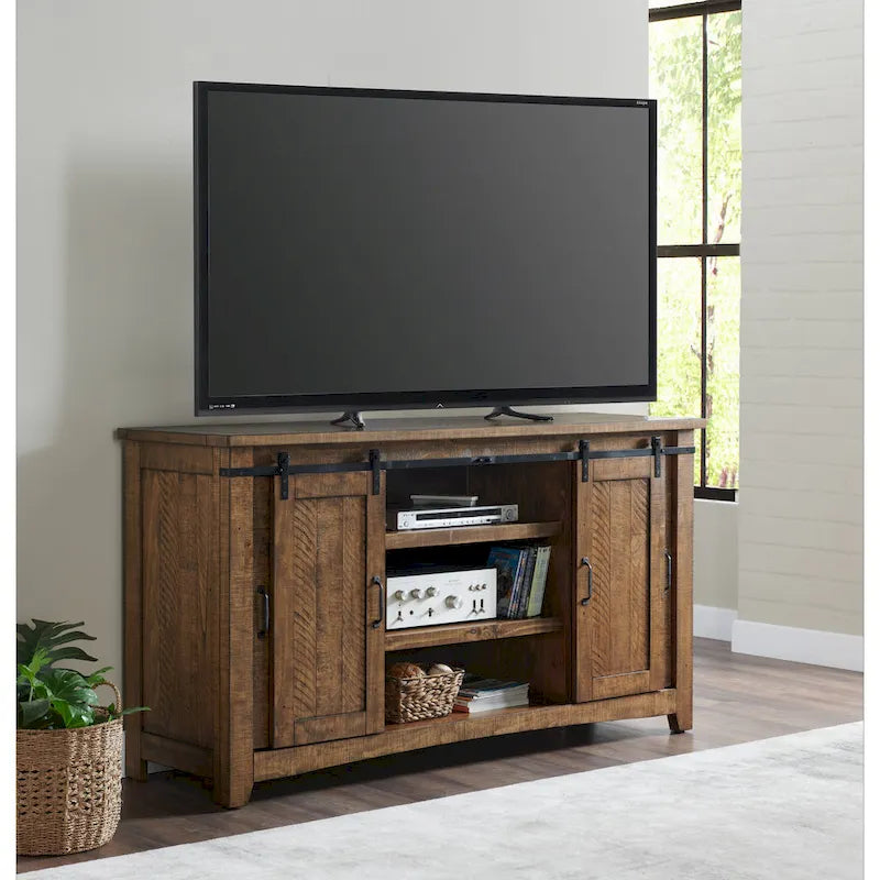 Meuble TV en bois massif de 65 po de large style campagnard rustique