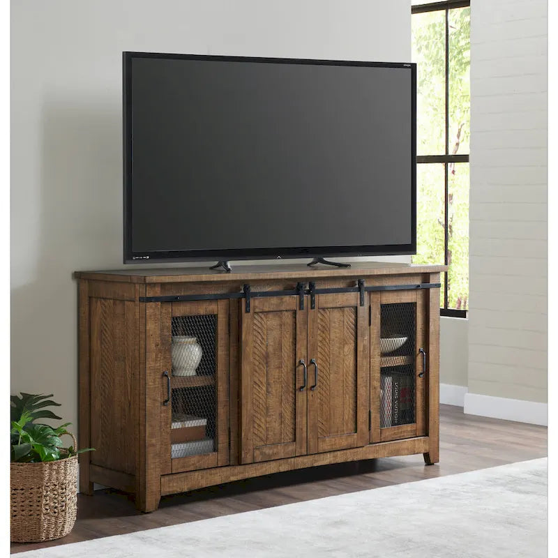 Meuble TV en bois massif de 65 po de large style campagnard rustique