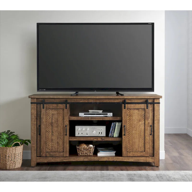 Meuble TV en bois massif de 65 po de large style campagnard rustique