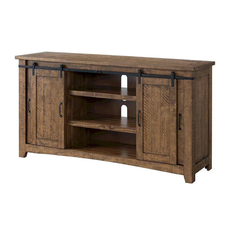 Meuble TV en bois massif de 65 po de large style campagnard rustique