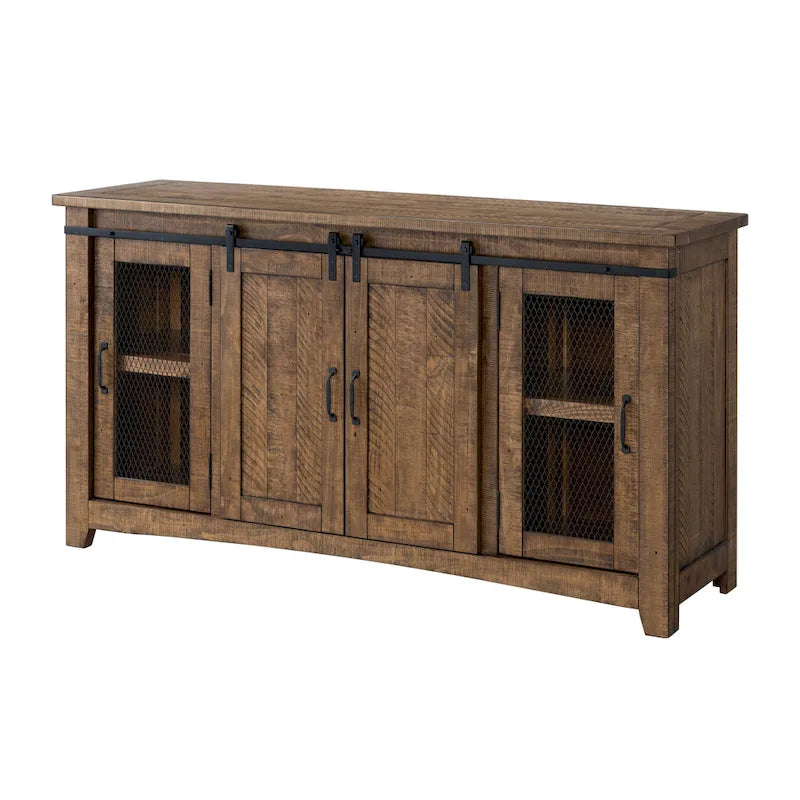 Meuble TV en bois massif de 65 po de large style campagnard rustique