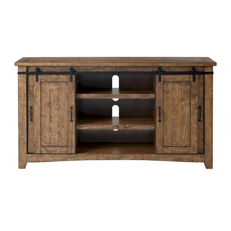 Meuble TV en bois massif de 65 po de large style campagnard rustique