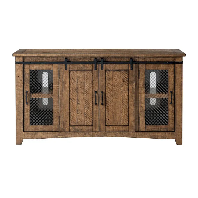 Meuble TV en bois massif de 65 po de large style campagnard rustique