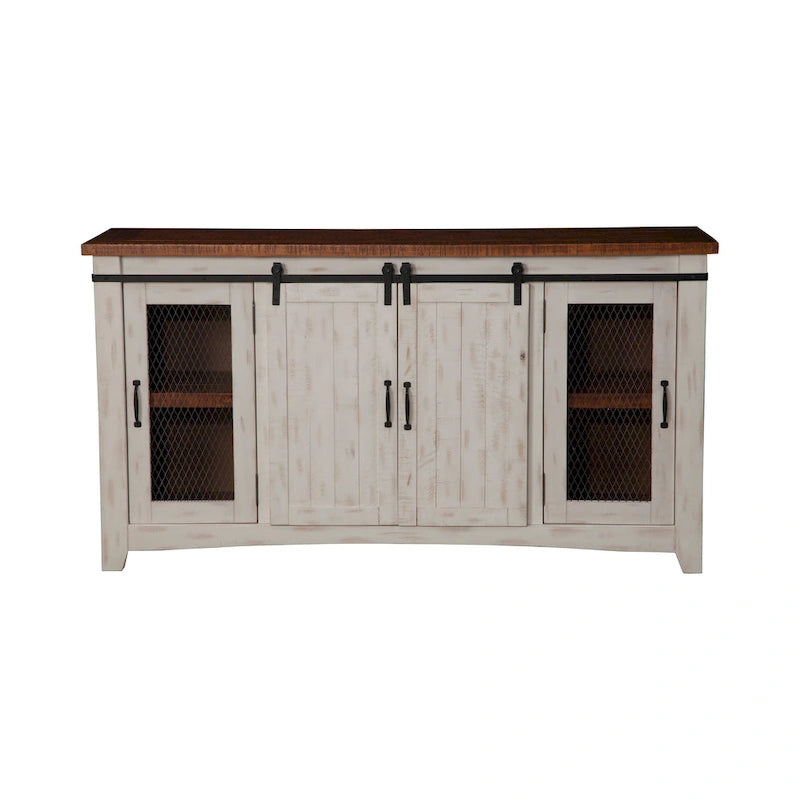 Meuble TV en bois massif de 65 po de large style campagnard rustique