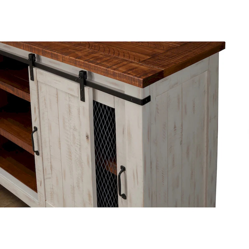 Meuble TV en bois massif de 65 po de large style campagnard rustique