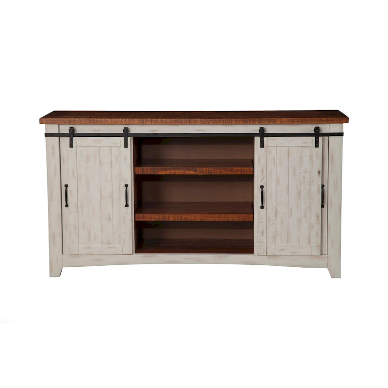Meuble TV en bois massif de 65 po de large style campagnard rustique