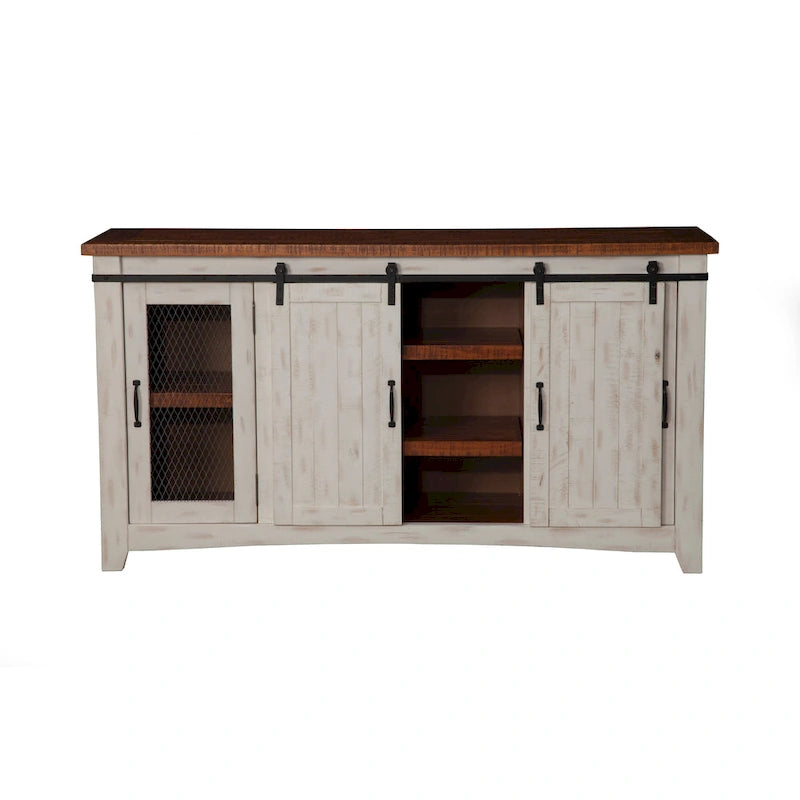 Meuble TV en bois massif de 65 po de large style campagnard rustique
