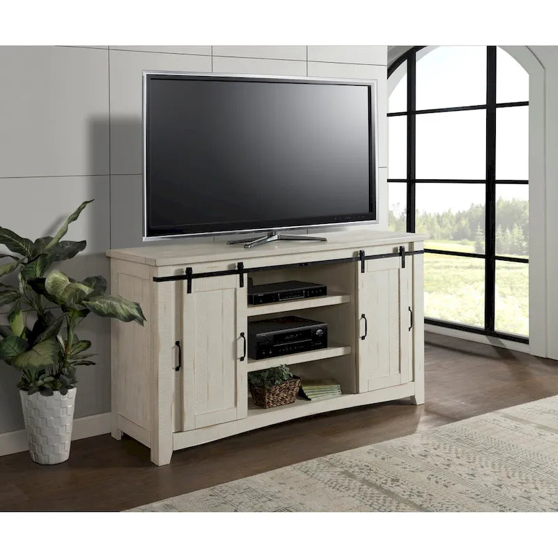 Meuble TV en bois massif de 65 po de large style campagnard rustique
