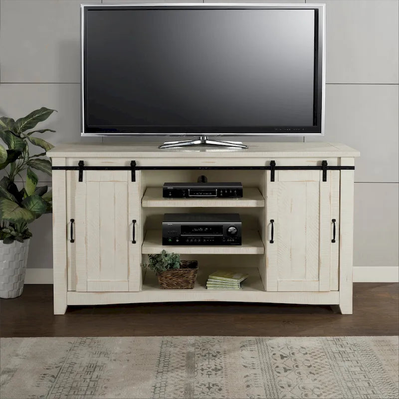 Meuble TV en bois massif de 65 po de large style campagnard rustique