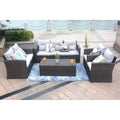 Moda Ensemble de canapé en osier 6 pièces Meubles de section extérieure (avec housse de pluie) - 2,7 m x 3,6 m